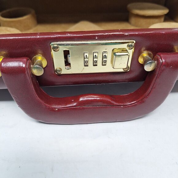 Vintage MCM Burgundy Red Faux Leather Jewelry Box Combination Lock Briefcase - Picture 2 of 15
